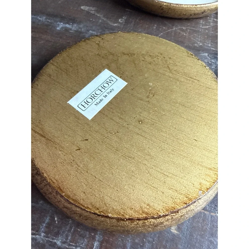Horchow Italian Florentine Gilt Wood Grape Coasters Set of 6 Made in‎ Italy